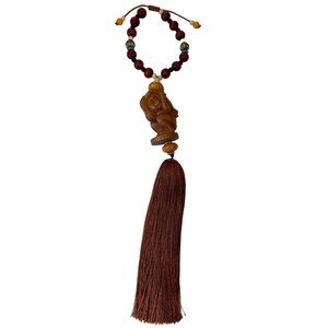 Carved Monkey Car Hanging Tassel Pendant With Beaded Bracelet